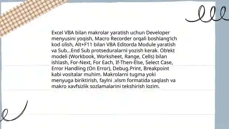 Office dasturlashga kirish va VBA asoslari 4