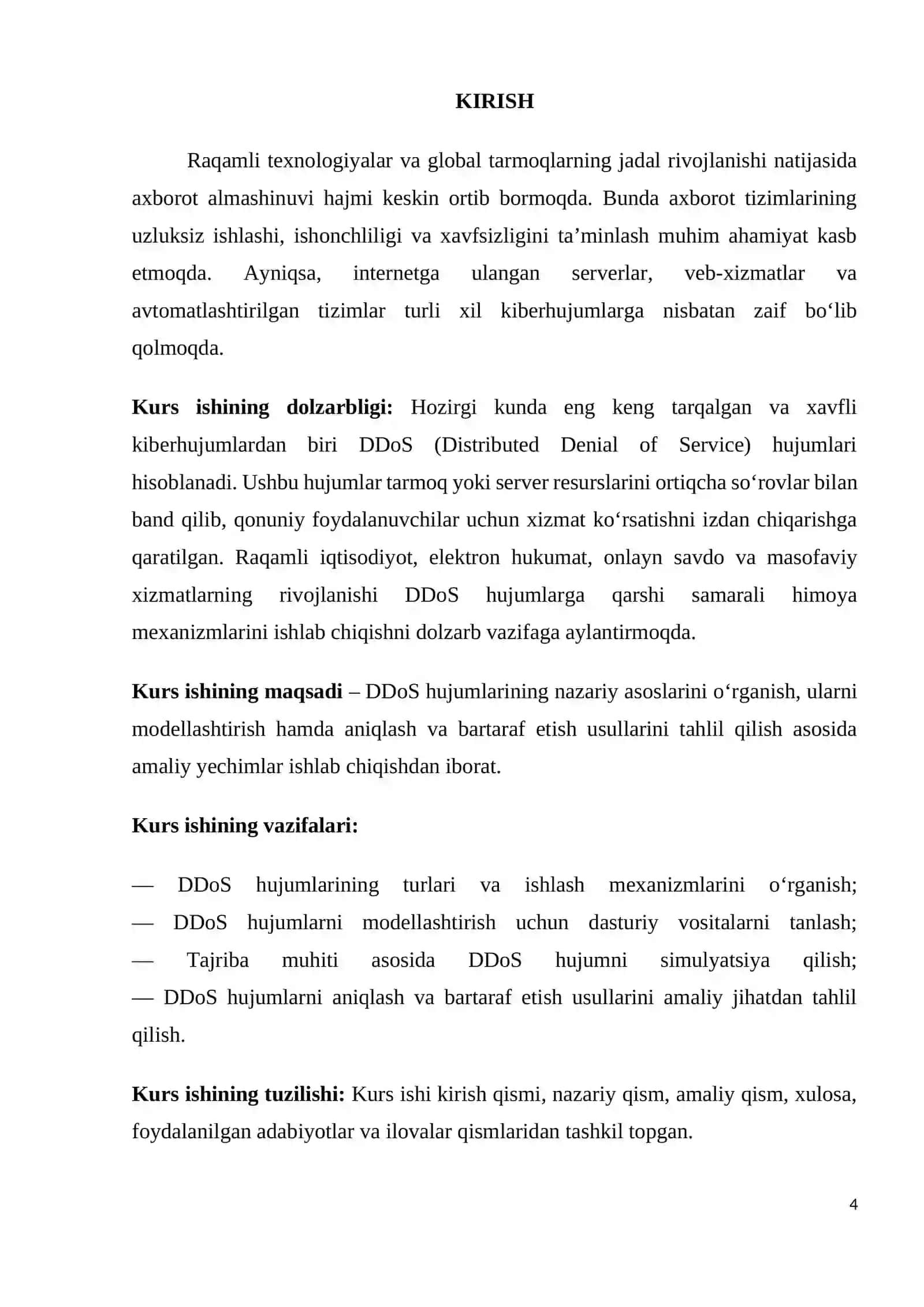 DDOS Hujumlarini Modellashtirish va Ularni Bartaraf Etish Usullari 4