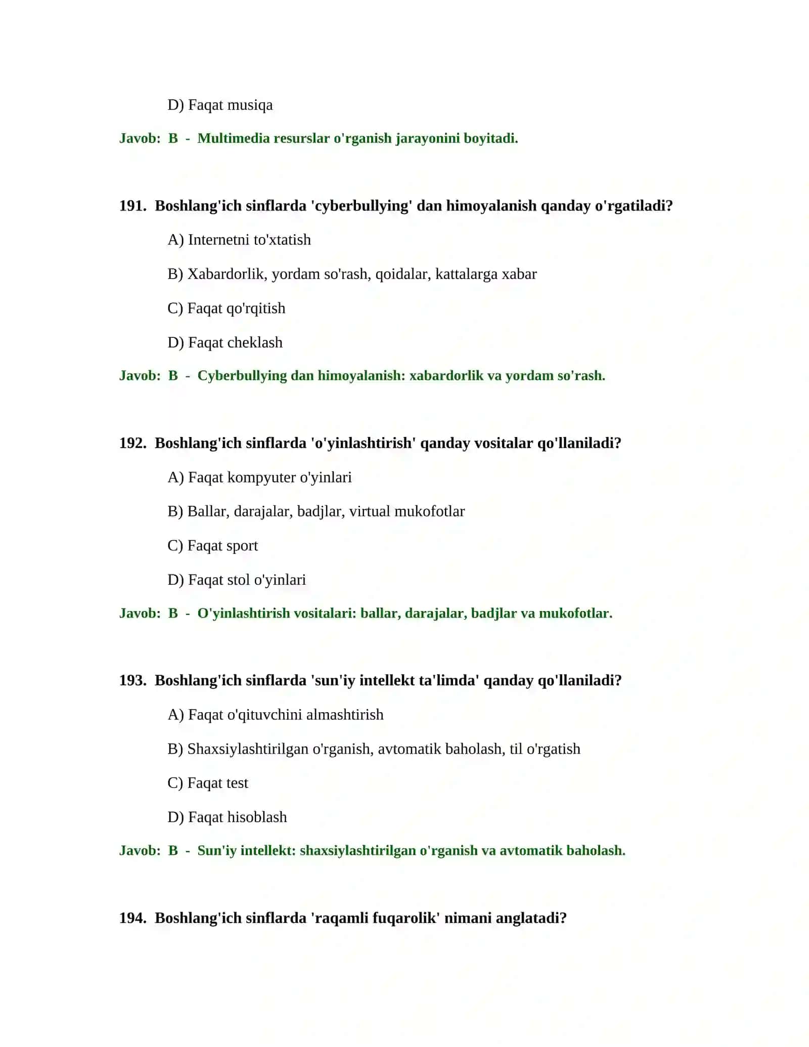 Boslang'ich ta'lim o'qituvchisi test sinovlari 4