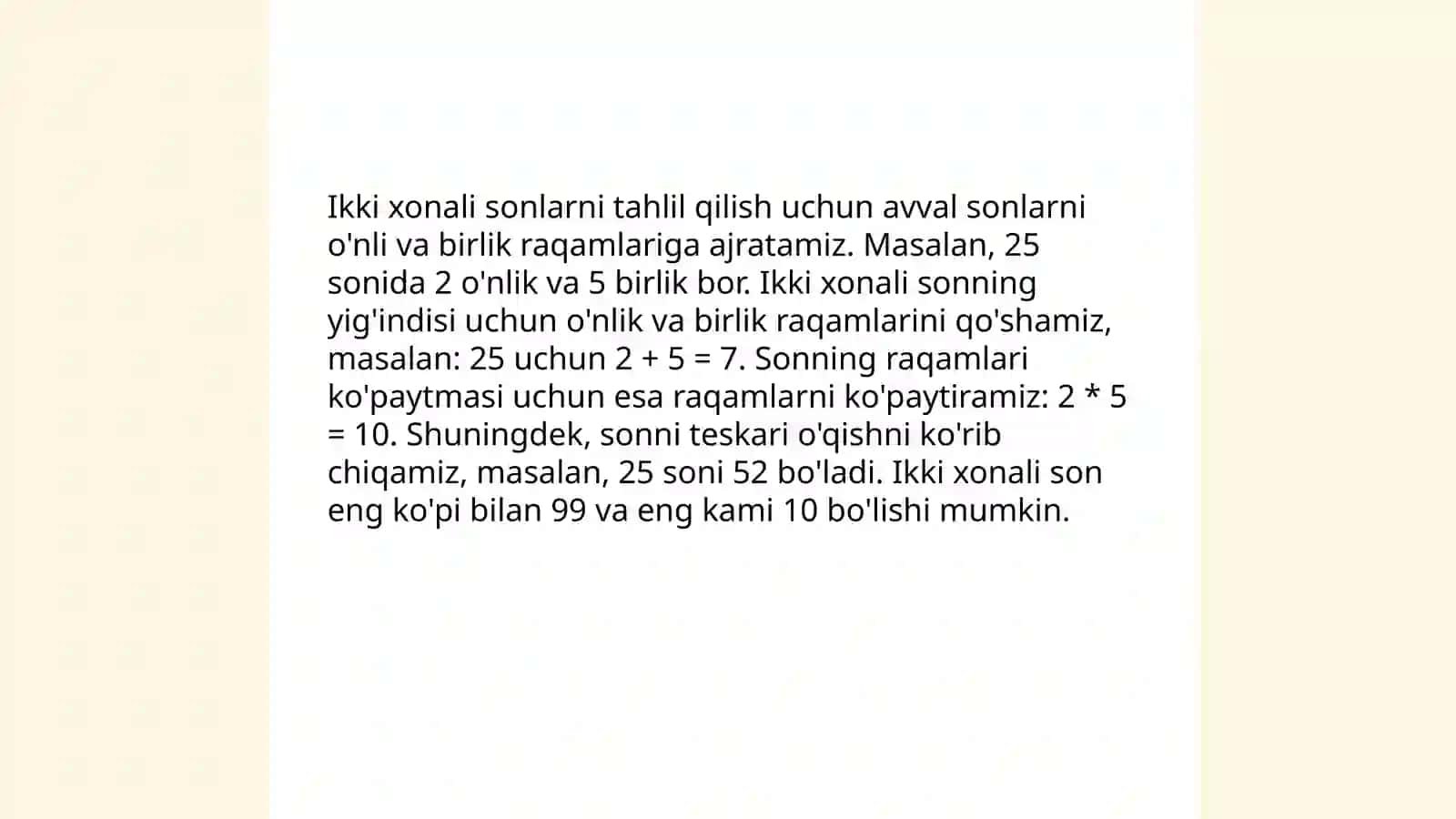 Ikki xonali va bir xonali sonlar 4
