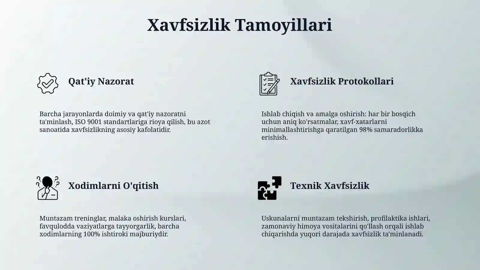 АЗОТ ИШЛАБ ЧИҚАРИШ САНОАТИДА ОРГАНИК ИШЛАБ ЧИҚАРИШЛАР УЧУН ХАВФСИЗЛИК ҚОИДАЛАРИ 4