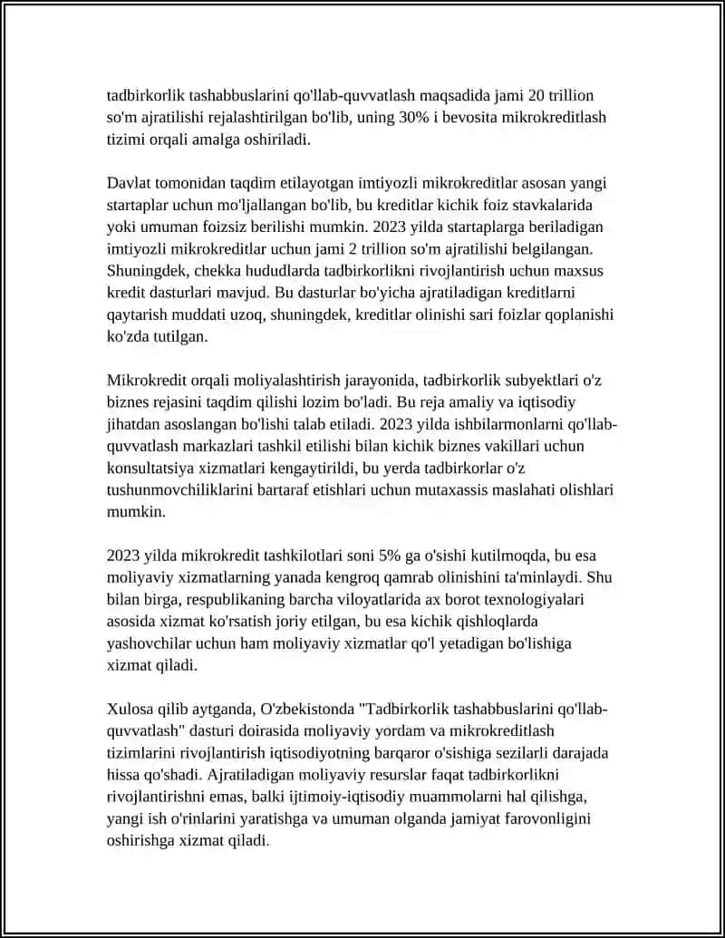 TADBIRKORLIK TASHABBUSLARINI QO'LLAB-QUVVATLASH 4