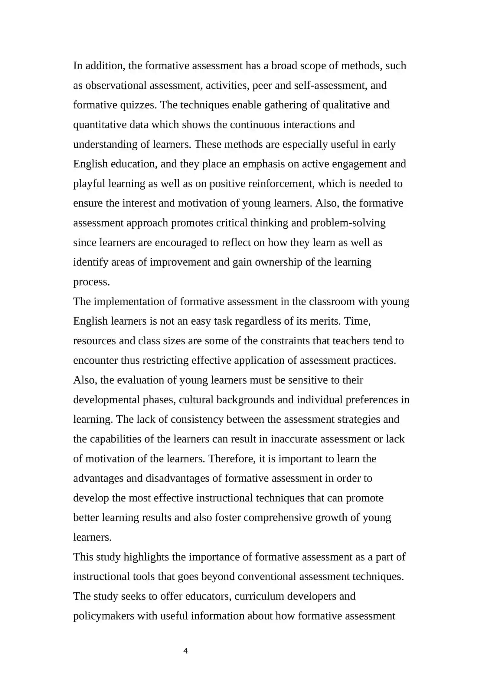 FORMATIVE ASSESSMENT IN YOUNG ENGLISH LEARNERS: BENEFITS AND CHALLENGES 4
