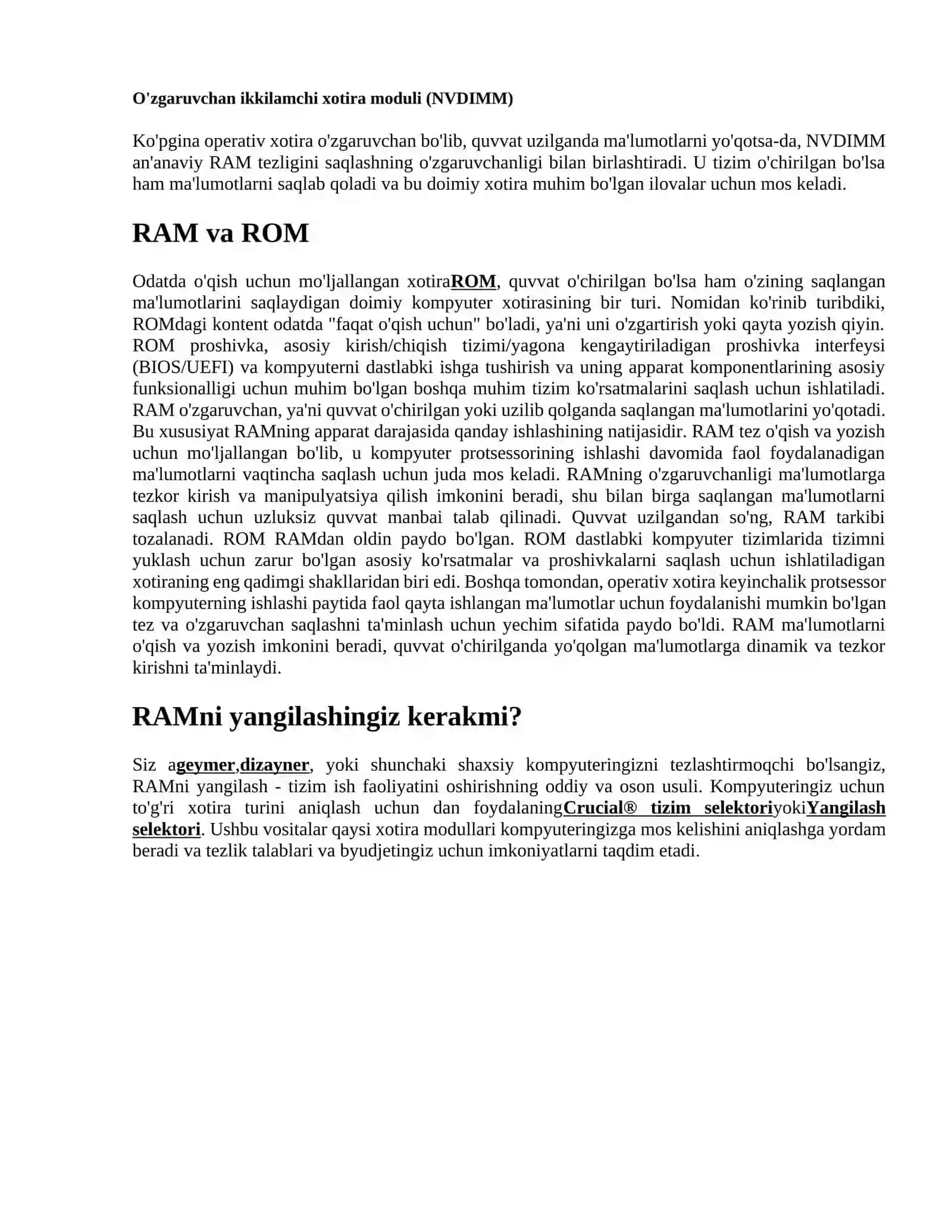 Tezkor xotira(rus. Operativnaya Pamyat, ingl. RAM) 4