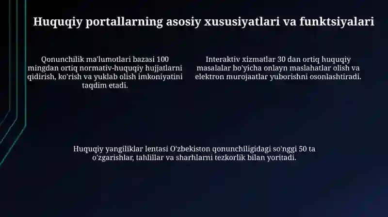 O‘zbekiston Respublikasi meyeriy xuquqiy portallari bilan ishlash 4
