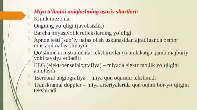 Miyaoʻlimi aniqlash mezonlari 4