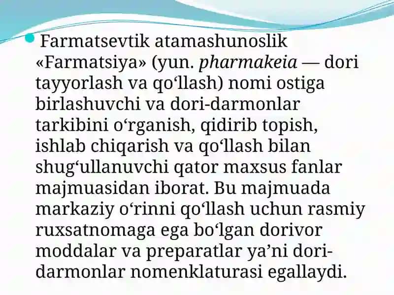FARMATSEVTIK ATAMASHUNOSLIK 4
