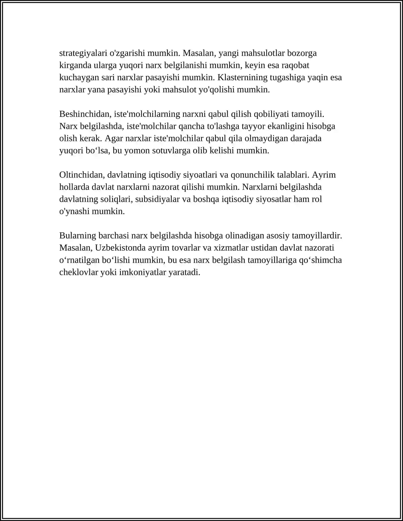 BOZOR HOKIMYATI SHAROITIDA NARX BELGILASH TAMOYILLARI 4