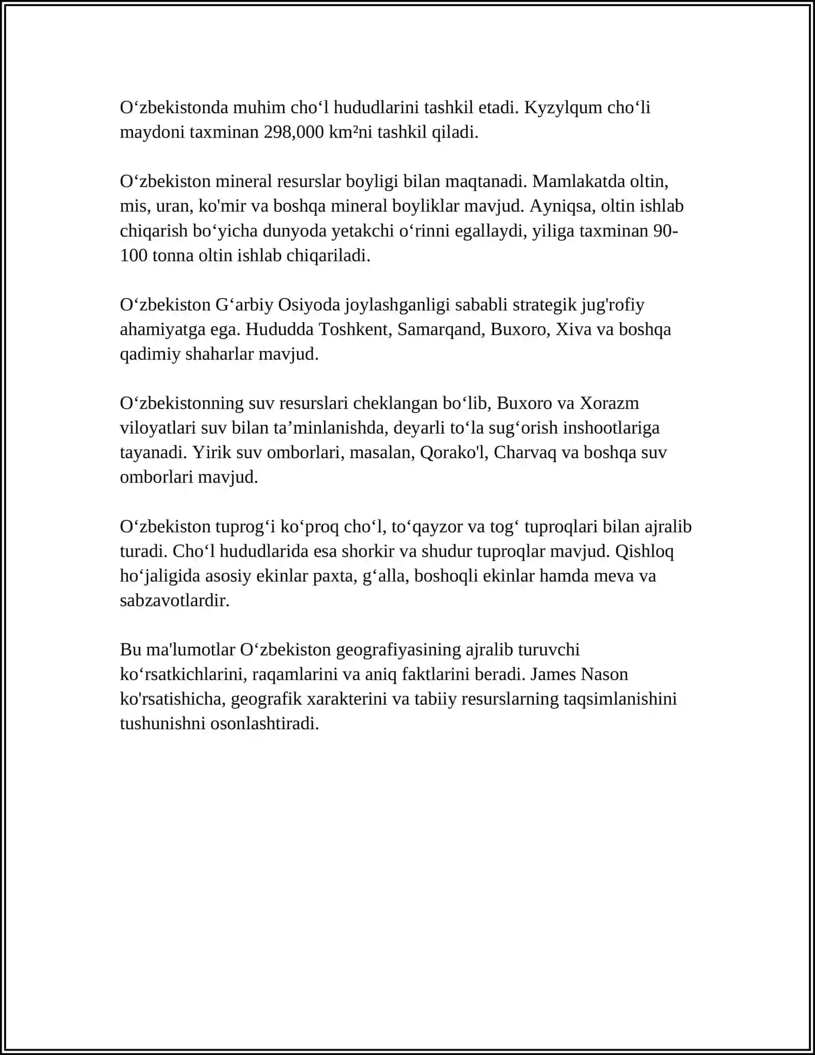 O'zbekiston Geografiyasi Referati 4