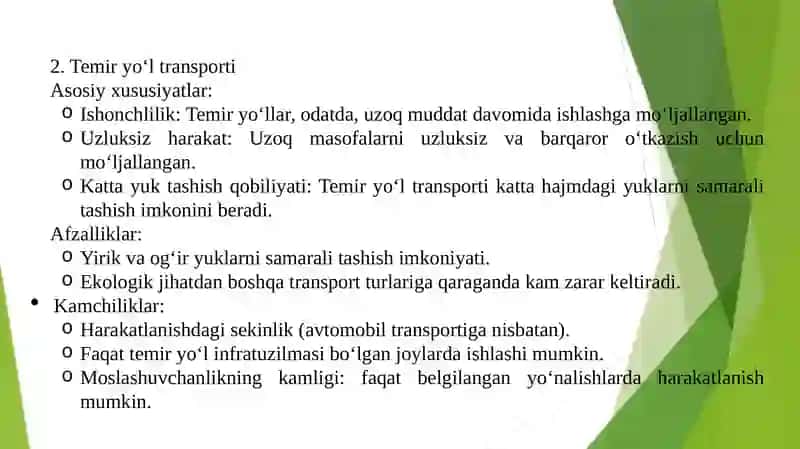3-amaliy mashg’ulot: Har bir transport turining o‘ziga xos xususiyatlari 4