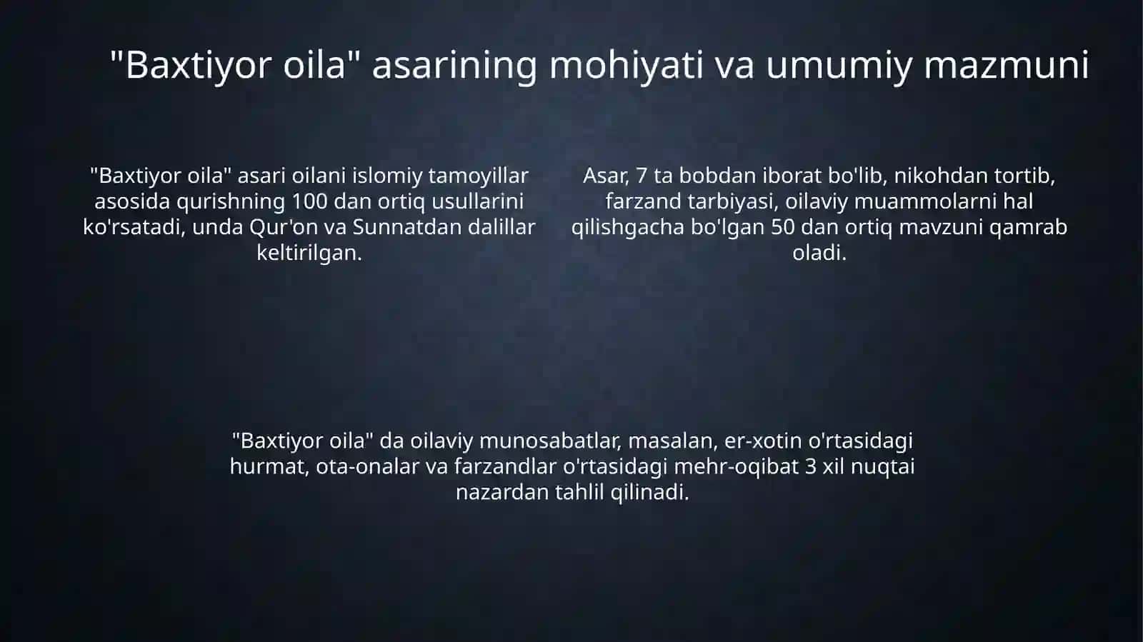 Shayx Muhammad Sodiq Muhammad Yusufning Baxtiyor oila asarida islom qadriyatlarining talqini 4
