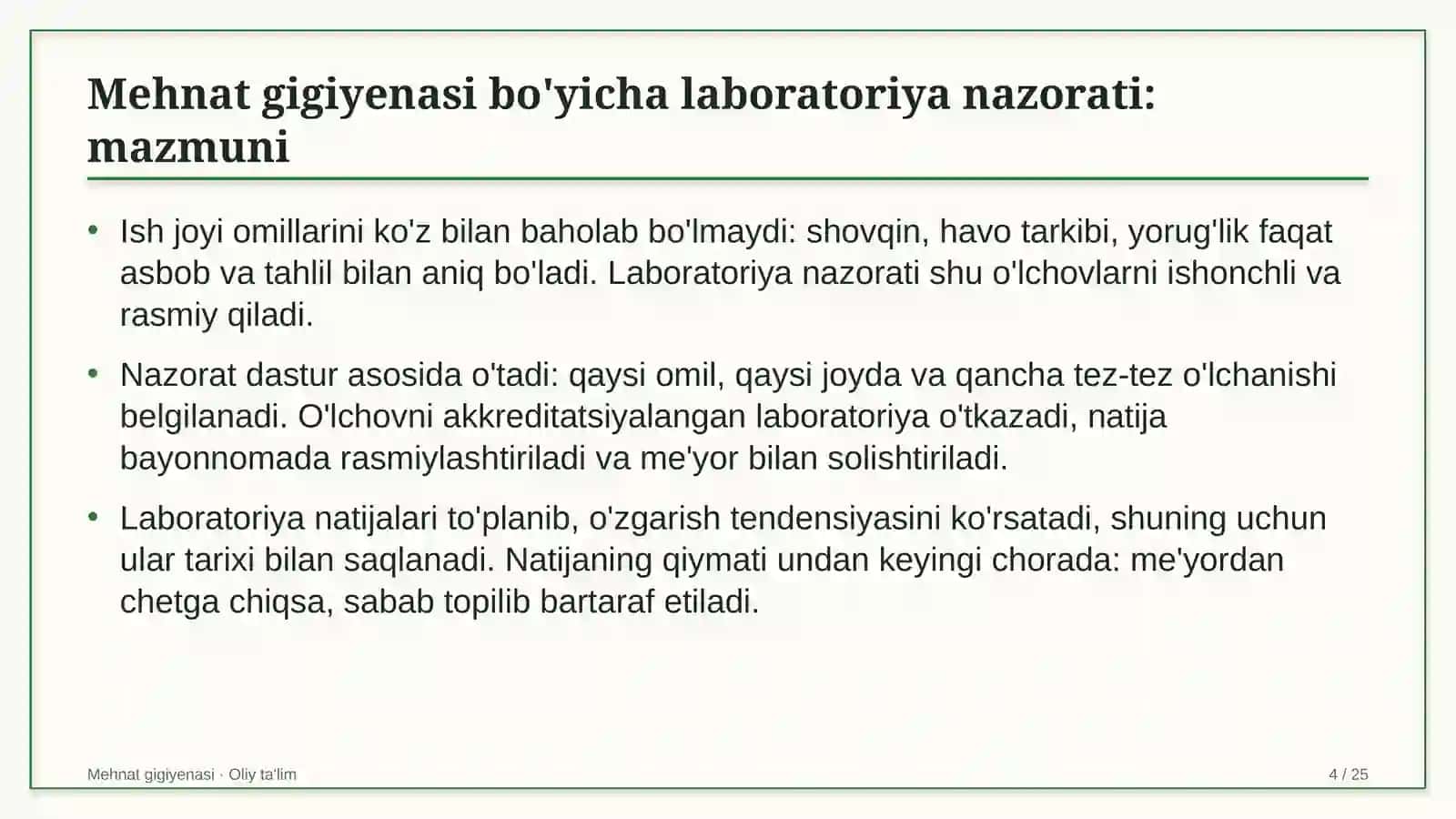 ekoturizmda mehnat gigiyenasi bo'yicha laboratoriya nazoratini tashkil etish 8517 4