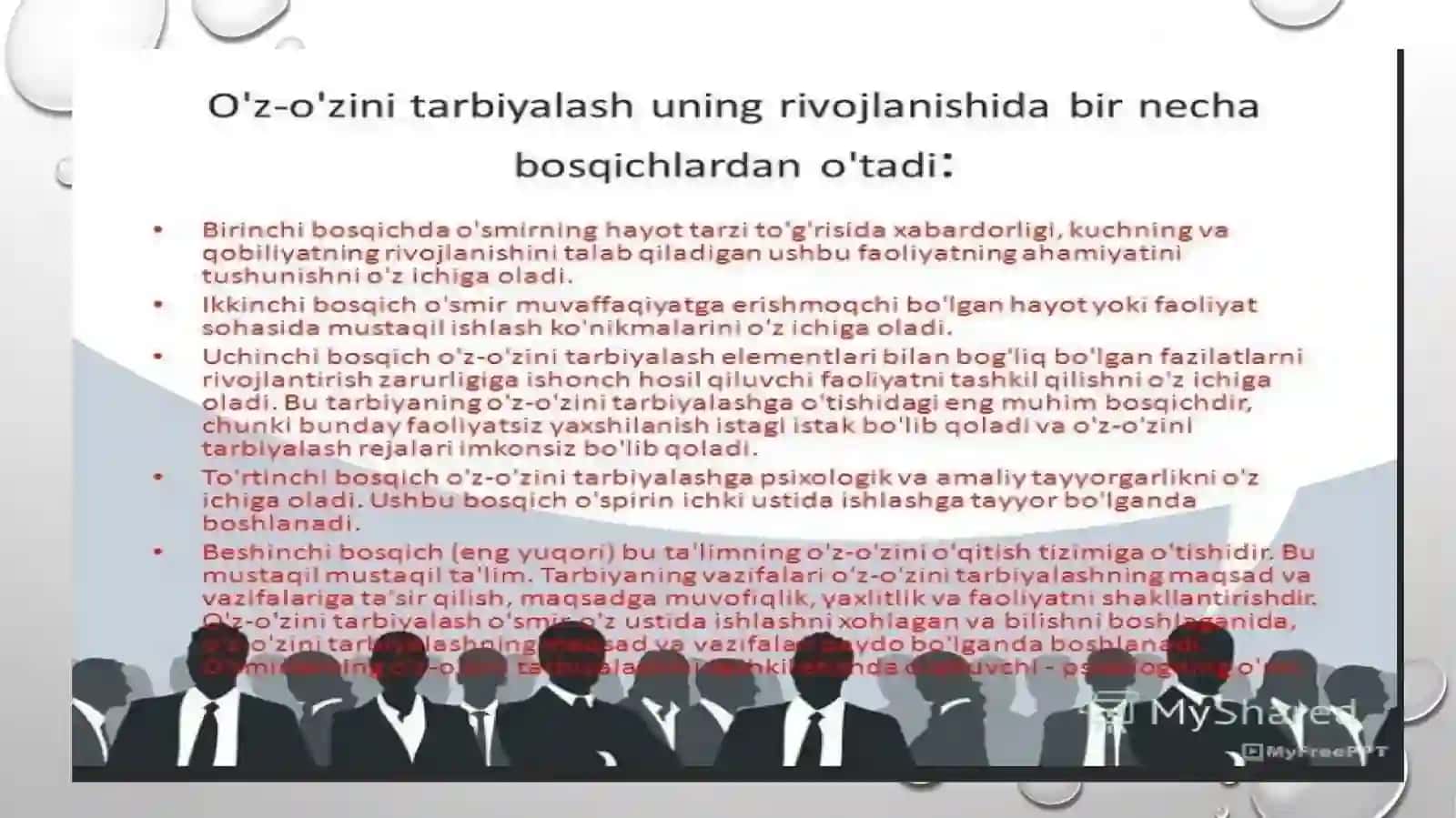 O’z-o’zini tarbiyalash va o’zustida ishlash 4