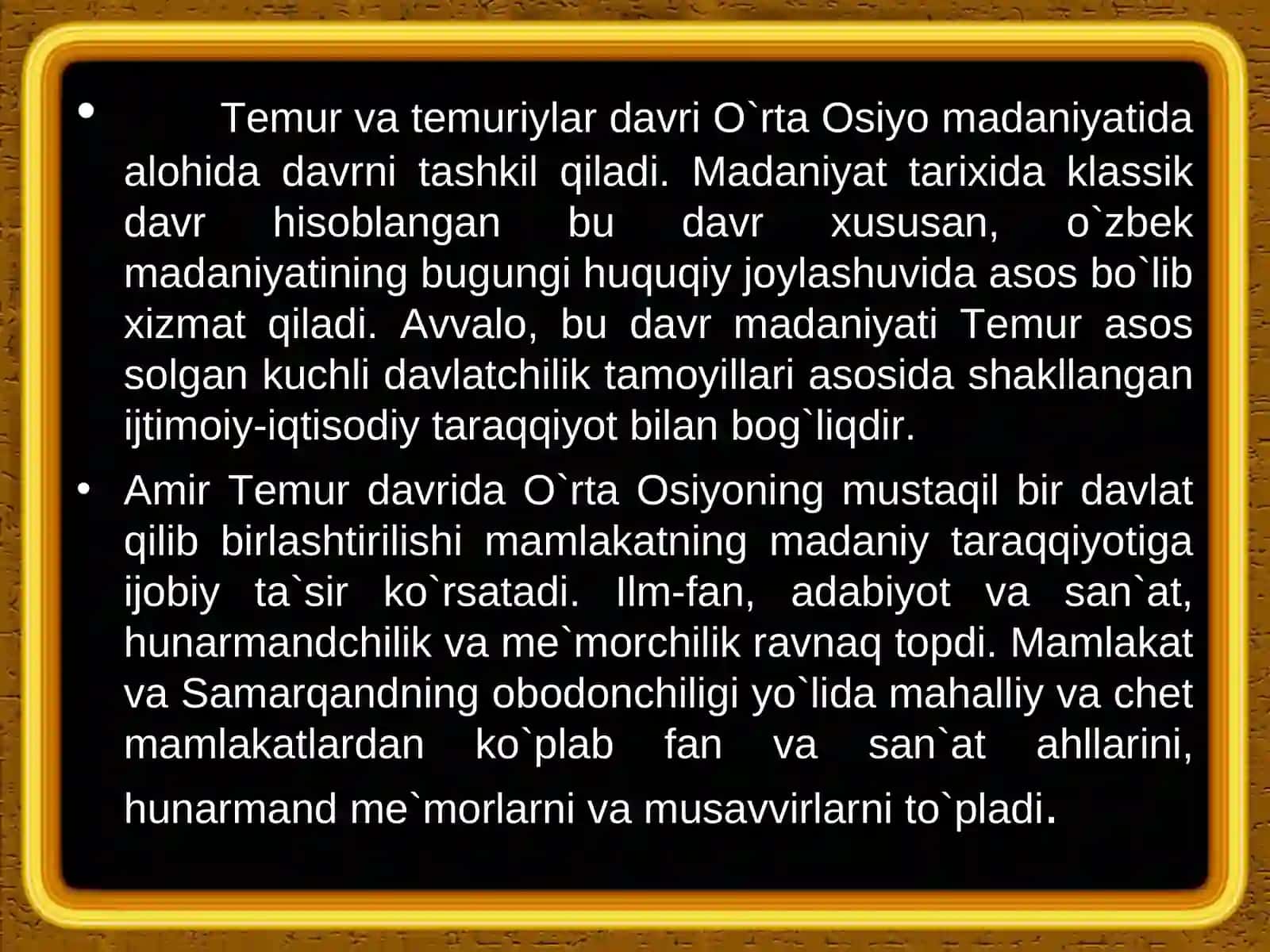 O`zbekiston tarixi fanidan ta'lim 4