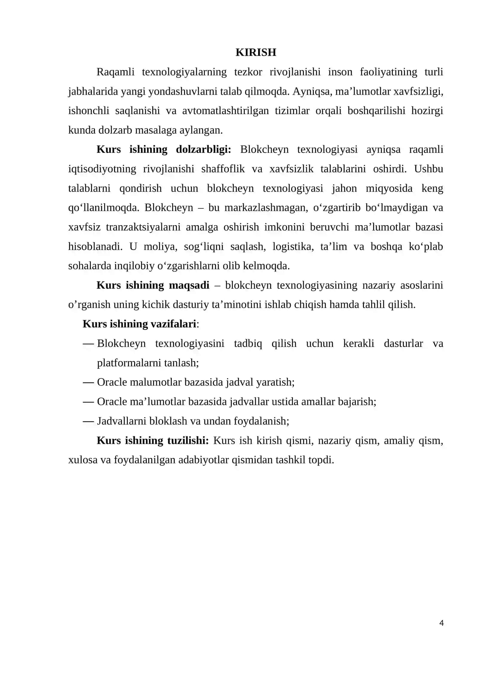 Blokcheyn texnologiyasi va uning dasturiy ta’minoti 4