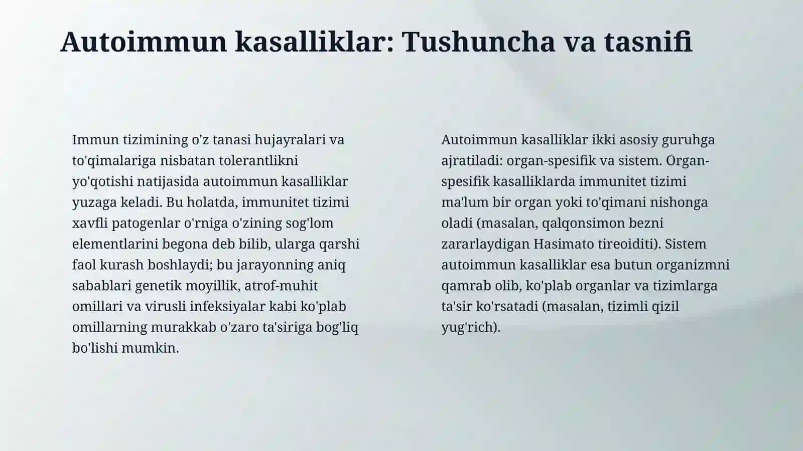 Immun tizim kasalliklari. Autoimmun kasalliklar. Immuntanqislik 4