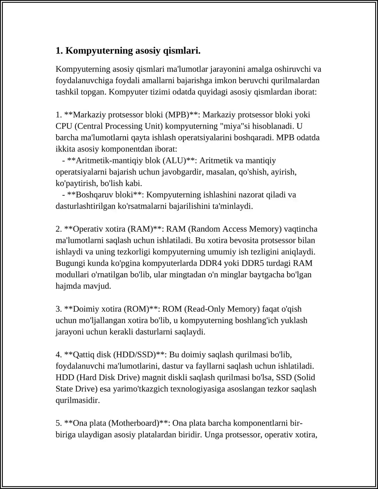 KOMPYUTER QURILMALARI HAQIDA TUSHUNCHA BERISH 4