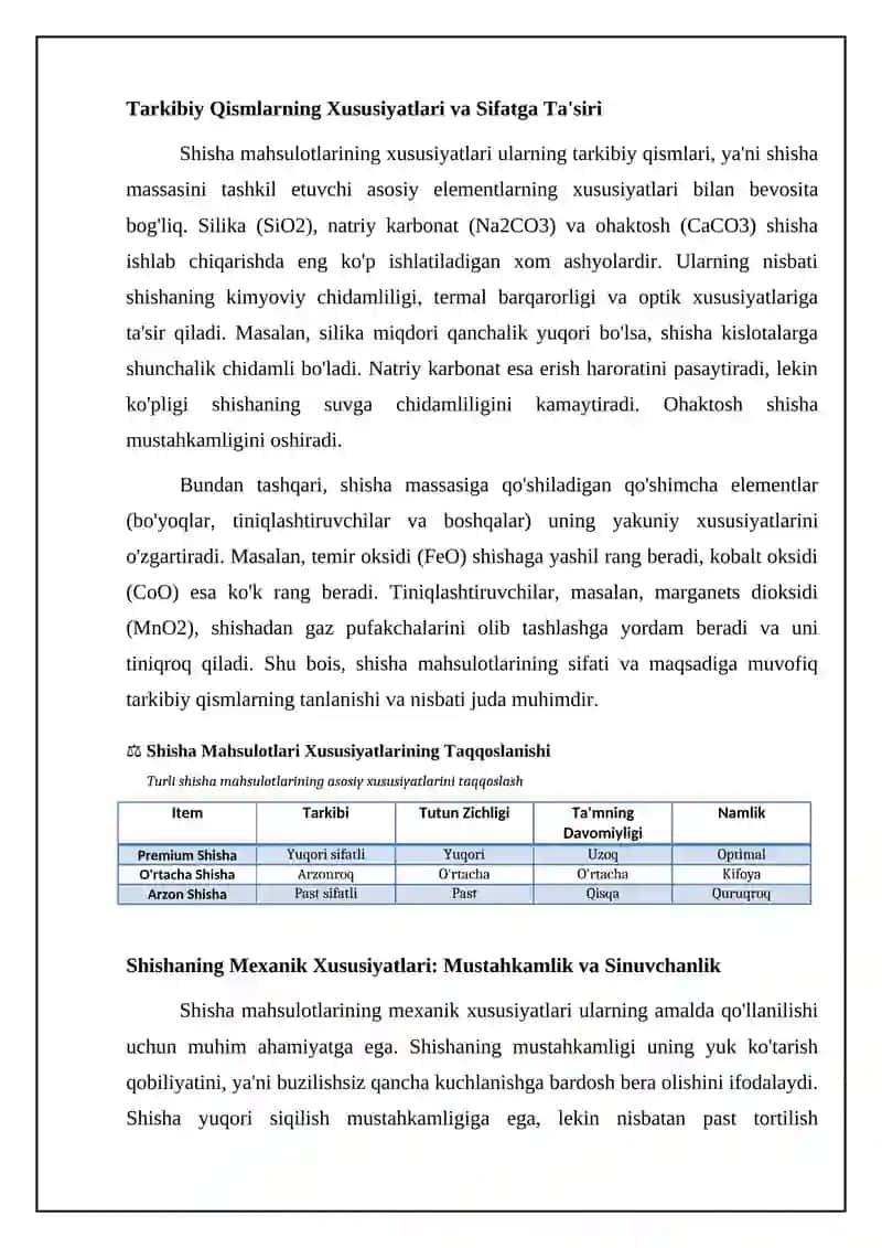 Shisha mahsulotlarining asosiy xususiyatlari 4