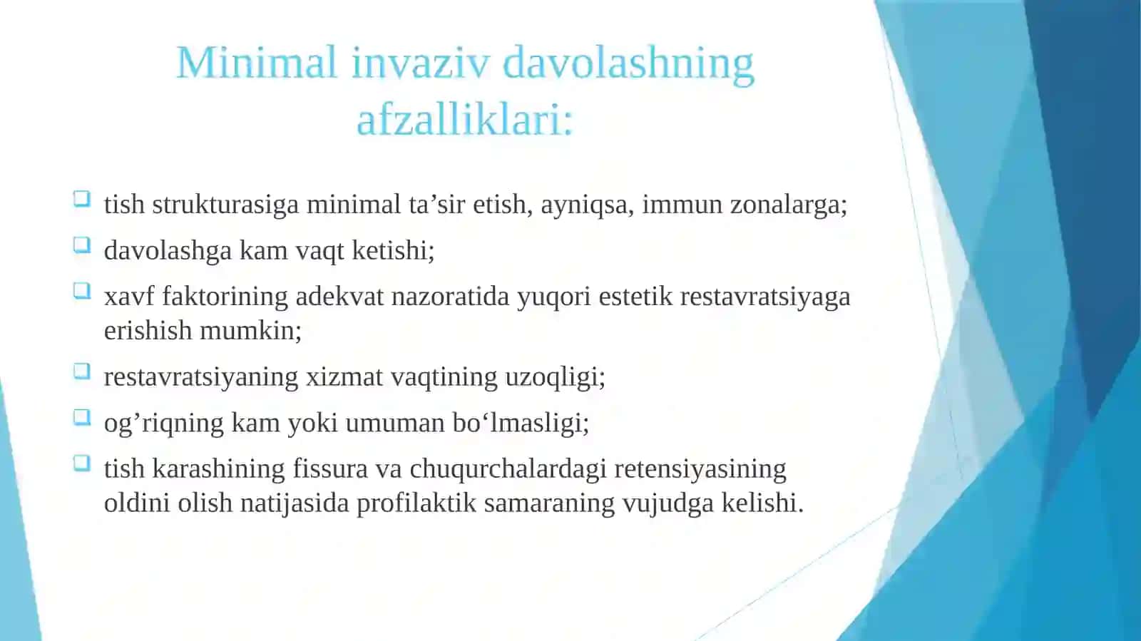 "Tishqattiq to'qimasini charxlashning minimal invaziv usullari" 4
