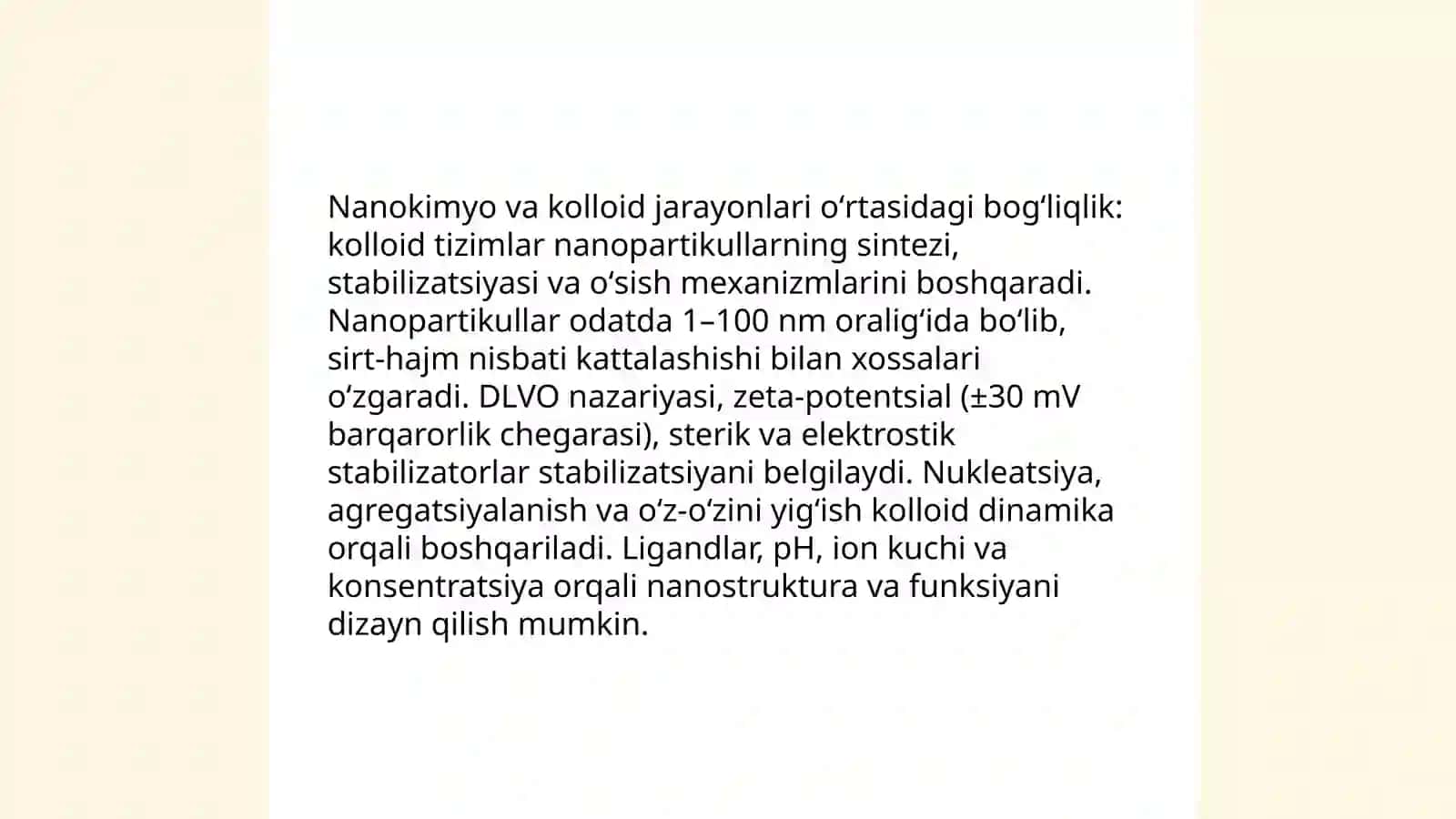 Zamonaviy materiallarda kolloid kimyoning oʻrni. Kolloid va nanakimyo 4