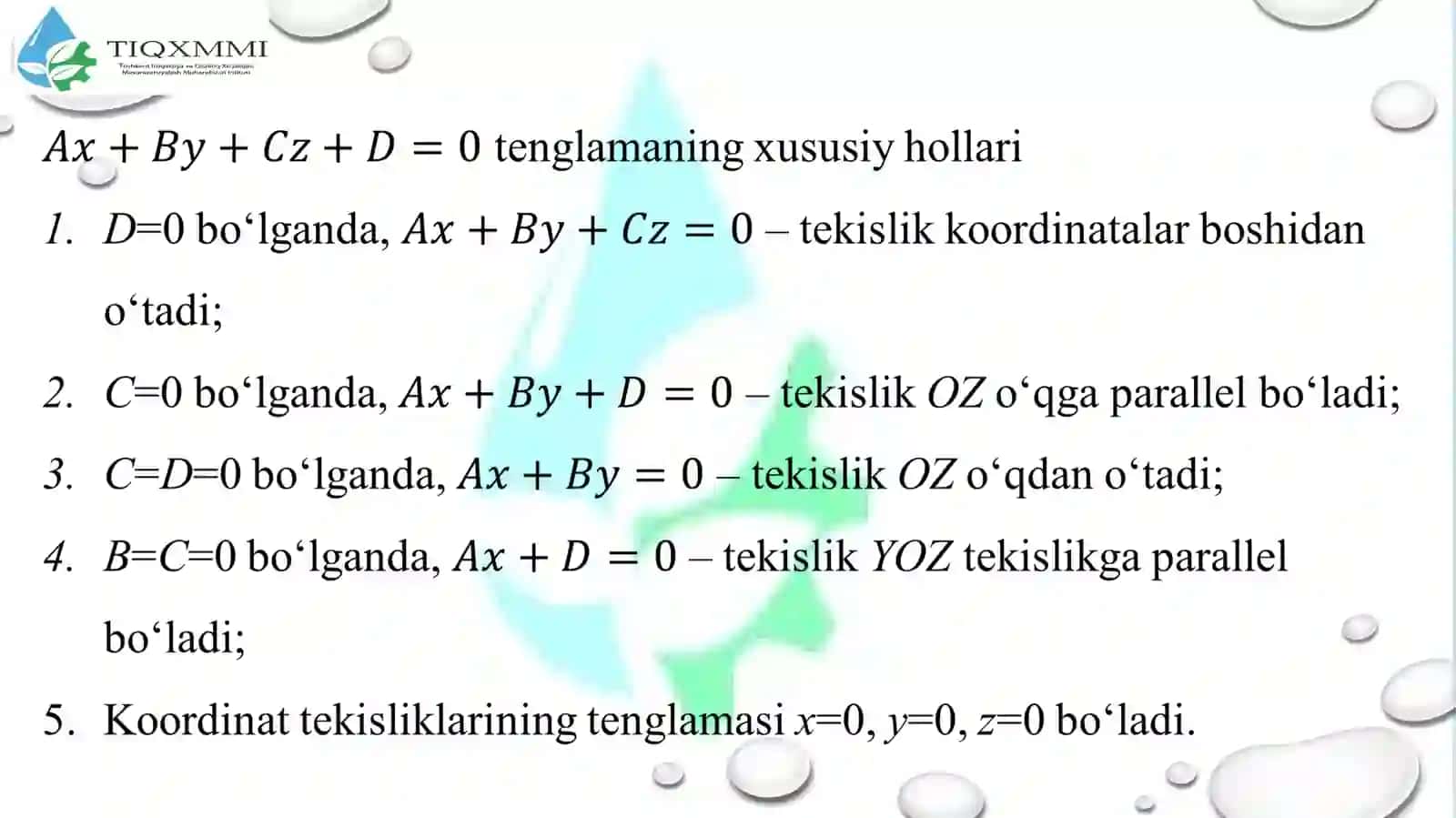 Tekislik tushunchasi va tenglamalari 4