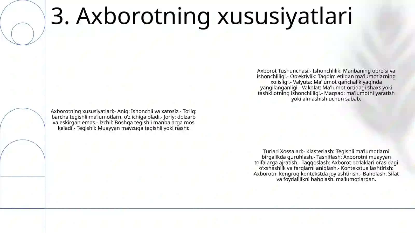 Axborot Tushunchasi, Turlari Xossalari 4