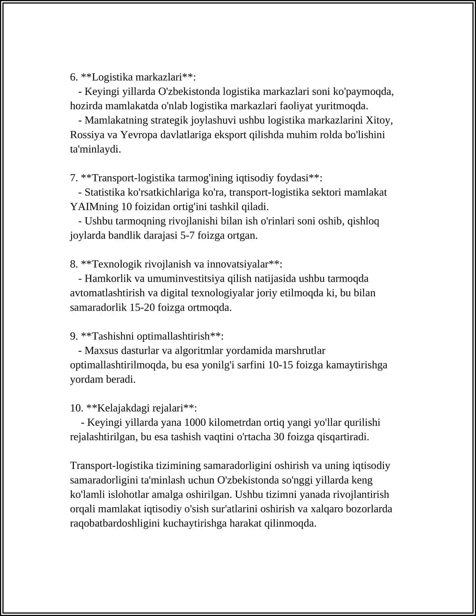 TRANSPORT LOGISTIKASINING IQTISODIY ASPEKTLARI 4