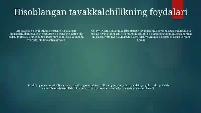 Riskni qabul qilishning ta'rifi: Tavakkalchilik 4