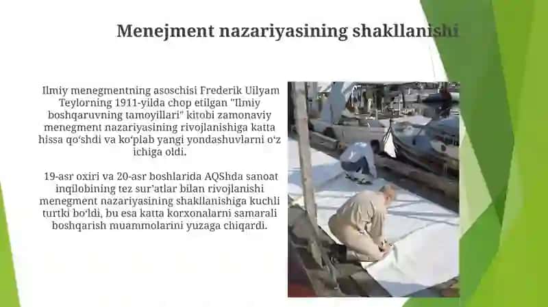 Menejment nazariyasining rivojlanish bosqichlari 4
