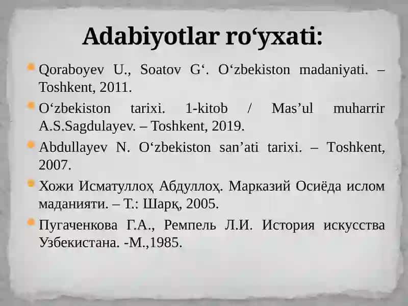 O‘zbekiston Madaniyati VA San’ati Tarixi 4