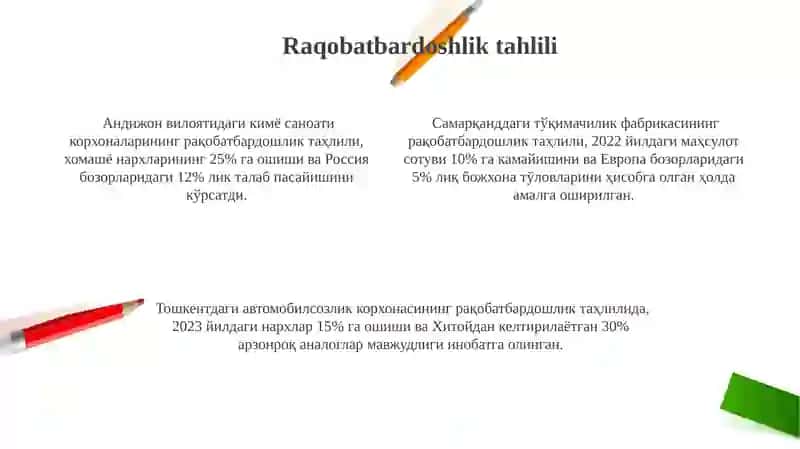 Narxlash va baholash tizimlarini takomillashtirish 4