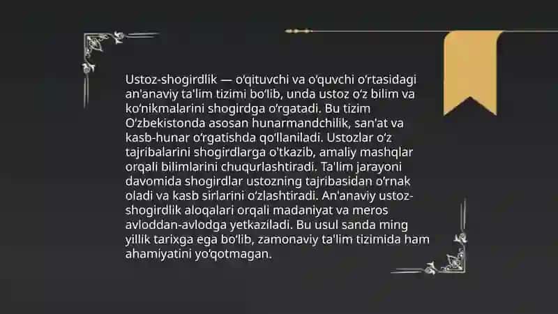 An'anaviy xonandalik ustoz shogird an'analari 4