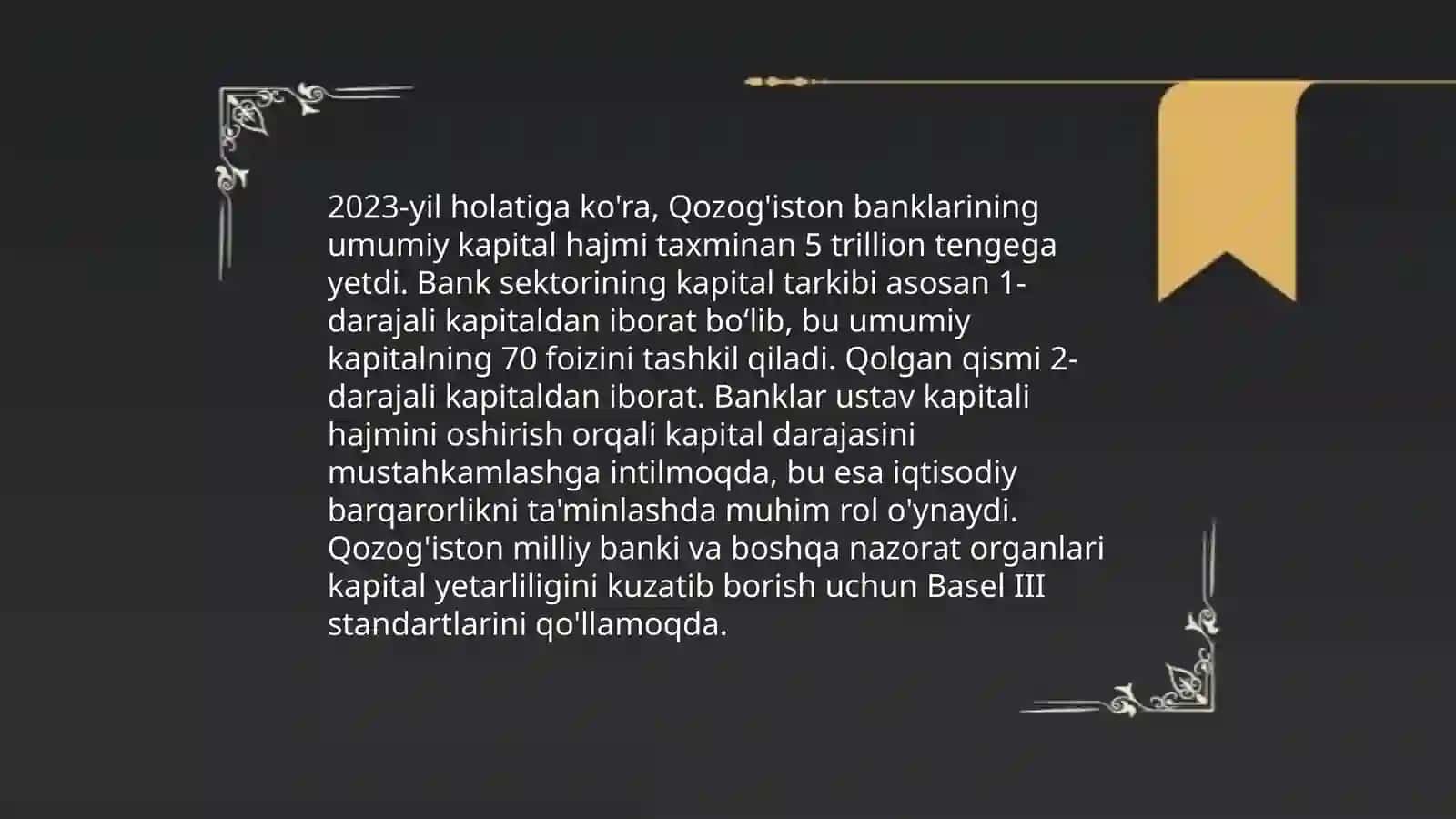 Oʻzbekiston tijorat banklarining kapitali kapital toʻlov turlari Qozogʻiston Qirgʻiziston Tojikiston Turkmaniston bilan solishtirish 4