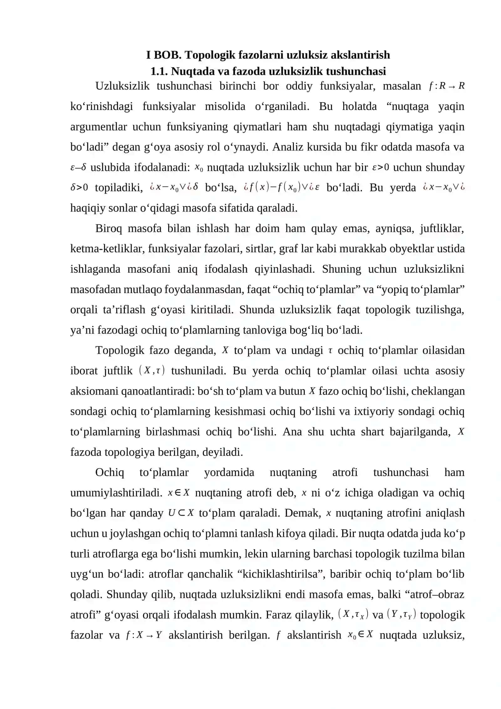 Topologiya fanidan kurs ishi: Gomeomorfizm va kompakt fazolar 4