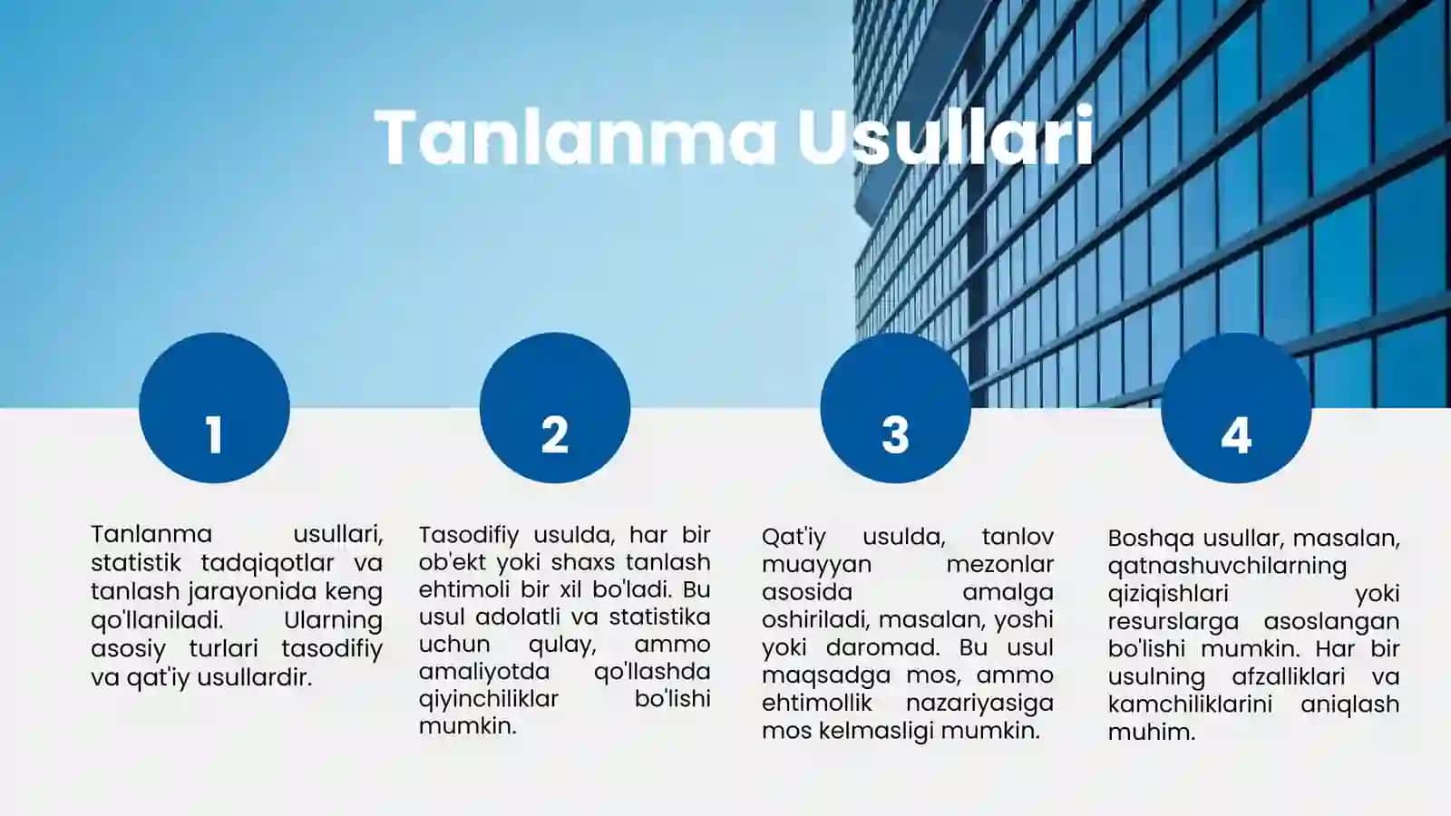Tanlanma tuzish va statistik kuzatish 4