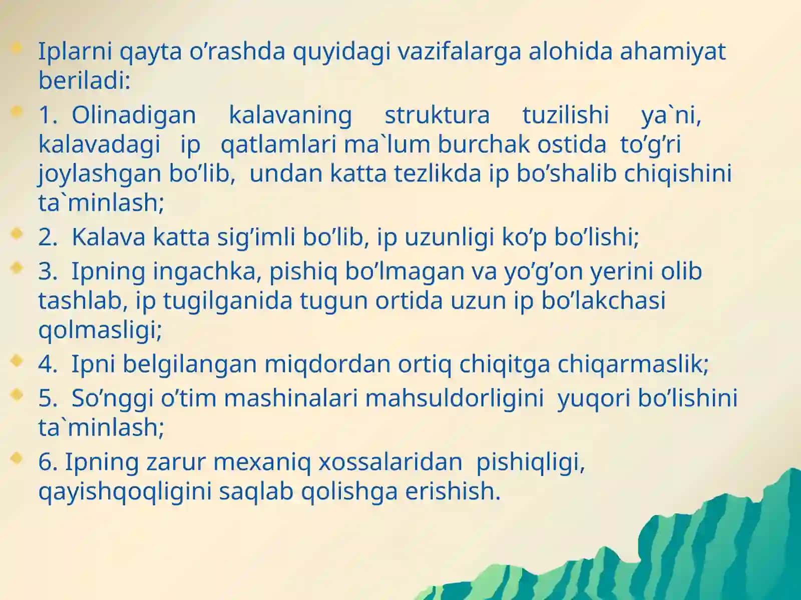 Iplarni qayta o’rash jarayonining maqsadi va moxiyati 4