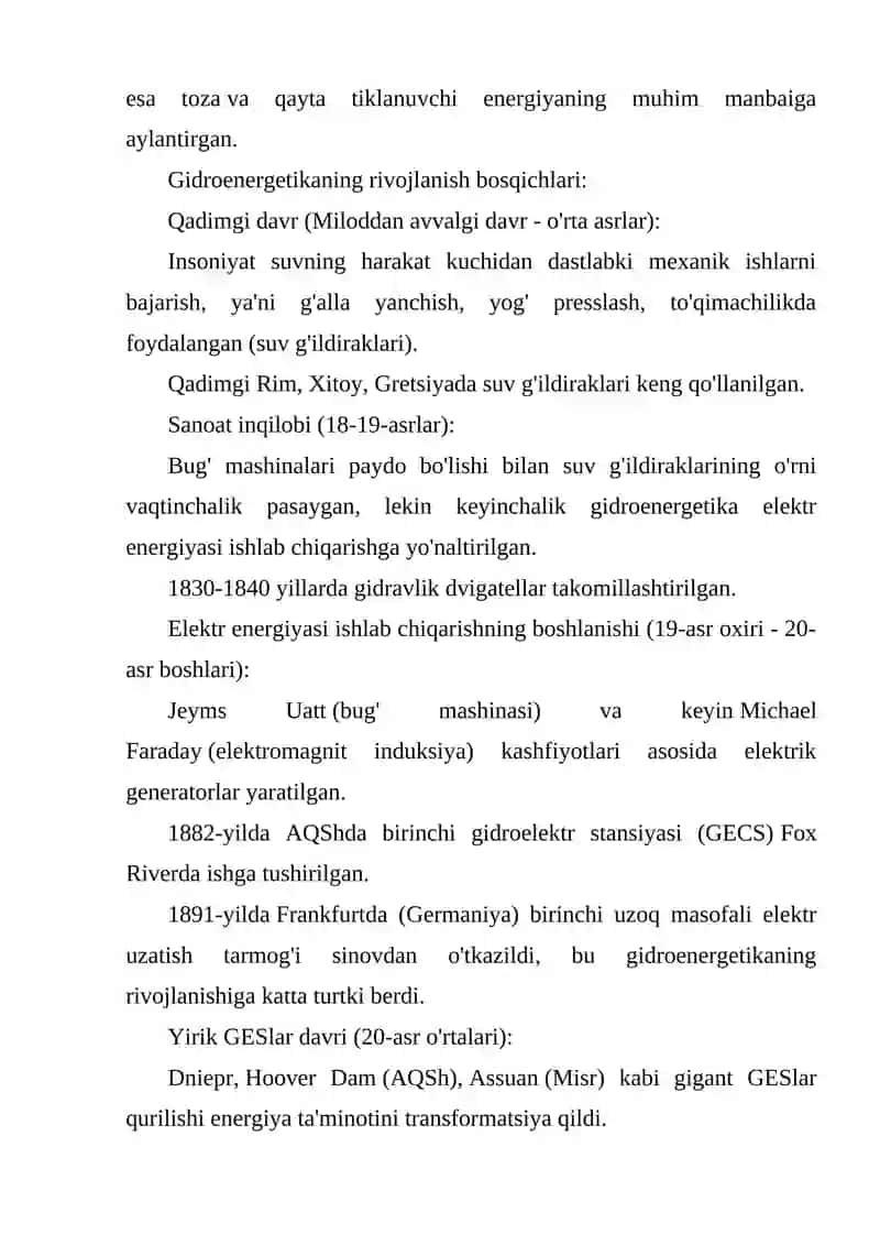 GIDROENERGETIKANING RIVOJLANISH TARIXI 4