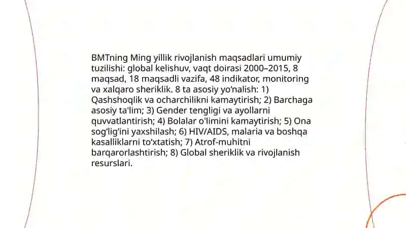 BMTning Ming Yillik Rivojlanish Maqsadlari 4