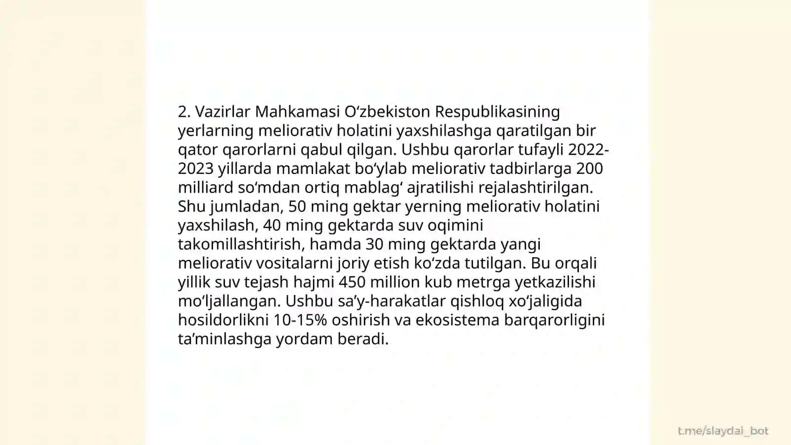 Yerlarni meliorativ xolatini yaxshilash bo‘yicha 4