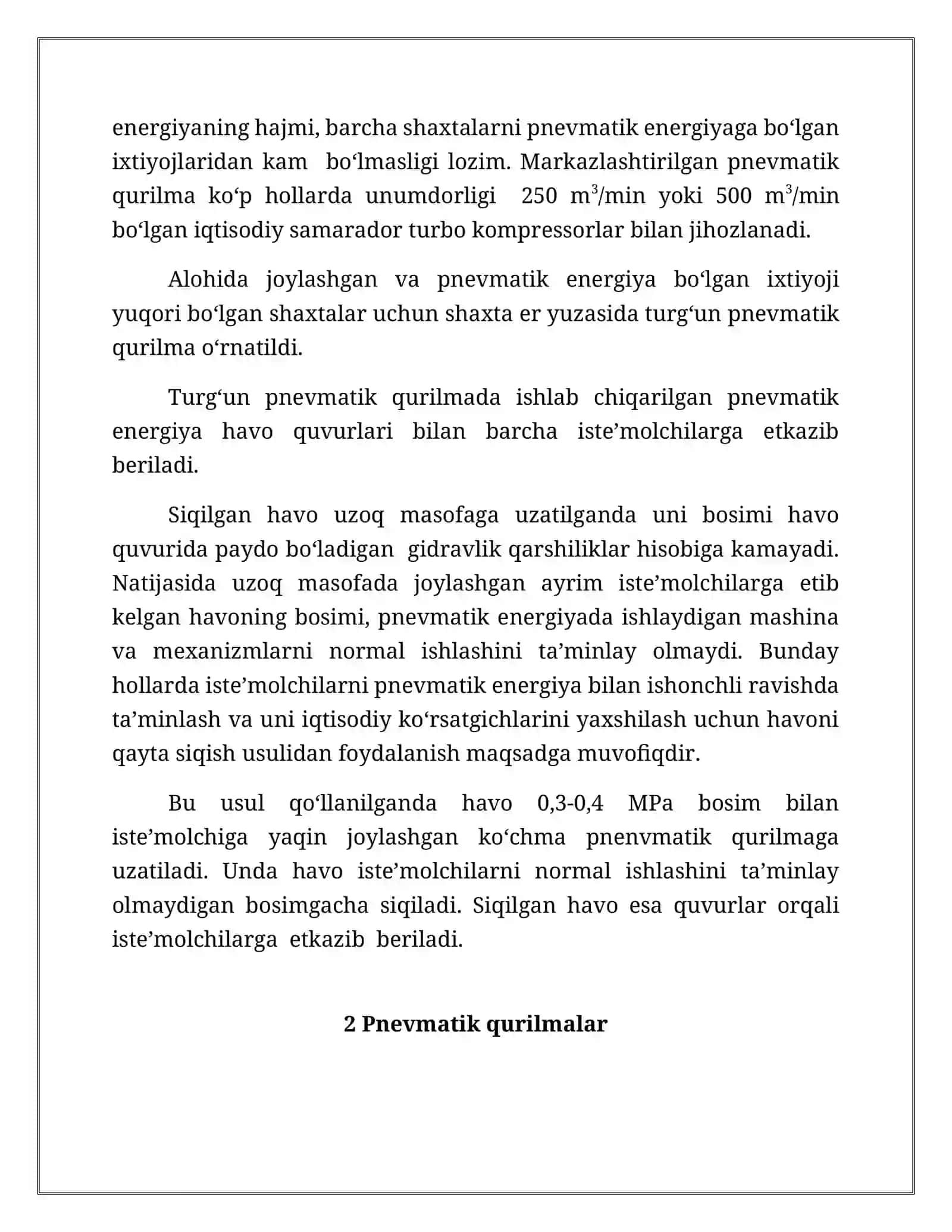 Pnevmatik qurilma turlari va ularning konchilik korxonalaridagi o‘rni 4