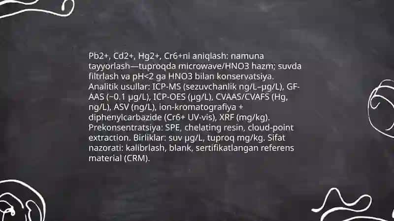 Tuproq va suvning ifloslanishi ion bog'lanishli birikmalarni aniqlash 4