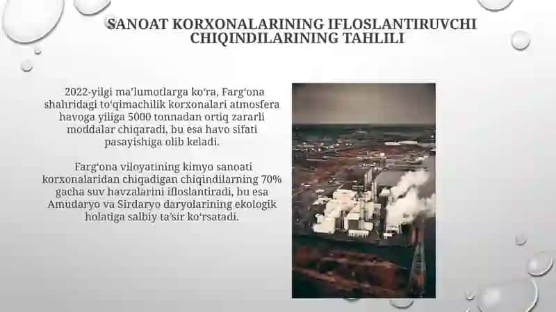 Farg'ona viloyatida sanoat korxonalarining ekologiyaga ta'siri 4