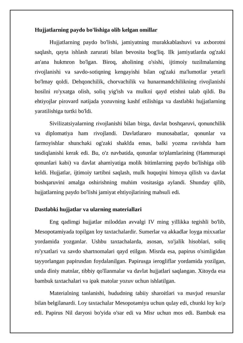 Hujjatlarning paydo bo'lishi va tarixi 4