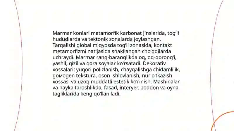 Tabiy tosh materiallar tarqalgan hududlar va ularning xossalari 4