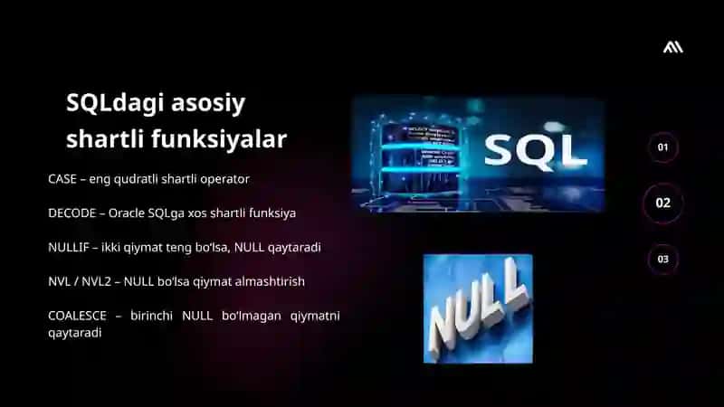 SQLda shartli funksiyalar.Vaziyat (CASE)funksiyasini Oracle SQLga qo‘shish 4