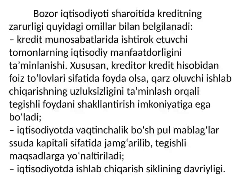 Kreditning zarurligi, funksiyalari, turlari va shakllari 4