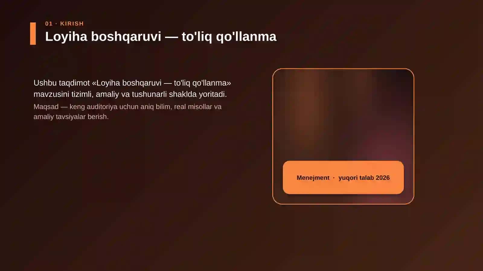 Loyiha boshqaruvi — to'liq qo'llanma 4