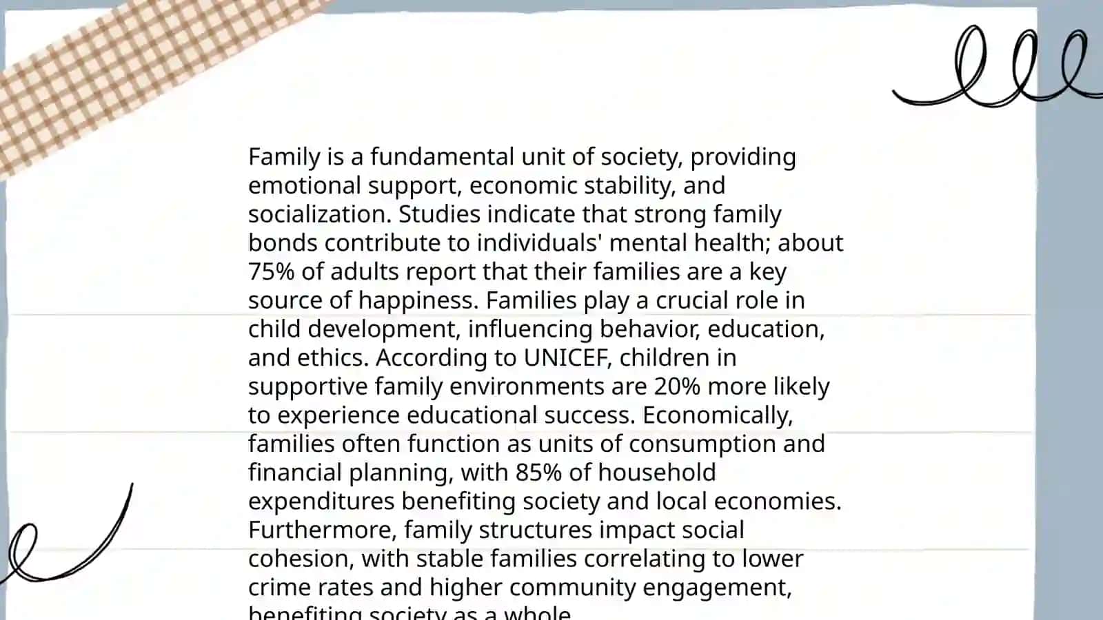 Preparation of a project work on family values 4