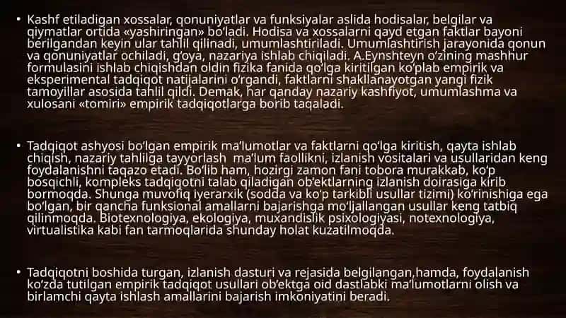 ILMIY TADQIQOTNING EMPIRIK USULLARI VA NAZARIY DARAJASI 4