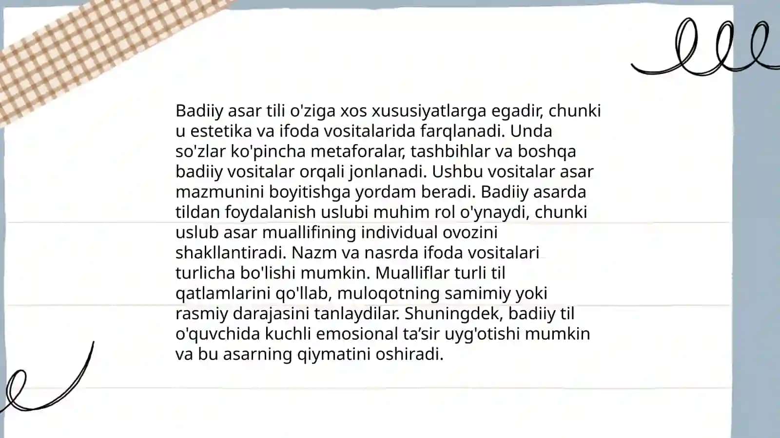 Badiiy asar tilining oʻziga xosligi 4